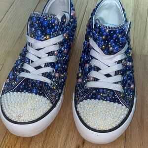 Beaded Blue Sneakers with White Laces
